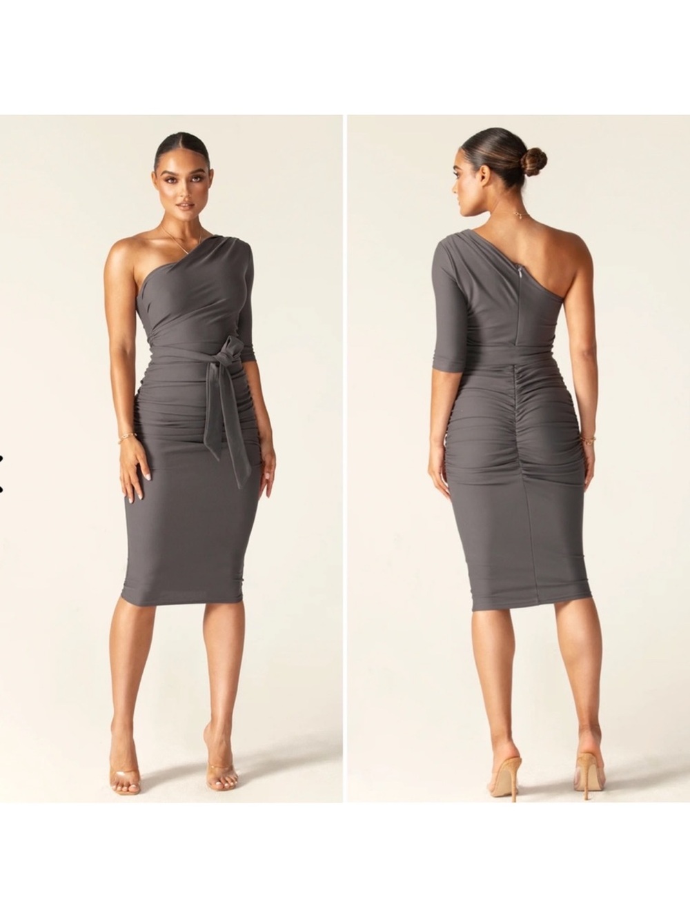 Alieva | NWT Gray Dolly Bodycon Body Control One Shoulder Dress Ruched